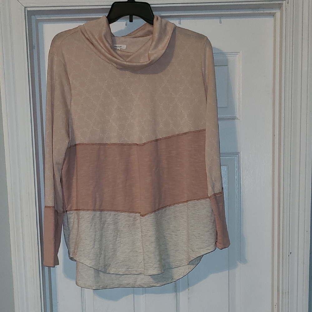 Maurices Pink and Cream Cowl Neck Sweater
